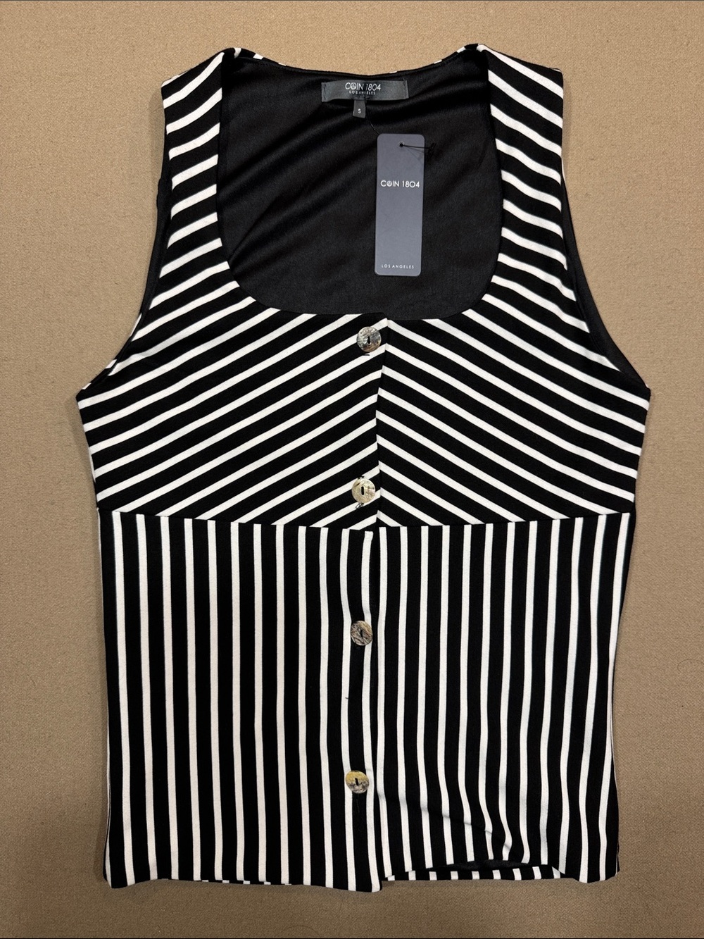 Black & White Striped Button-Front Tank Top by C&N 1804